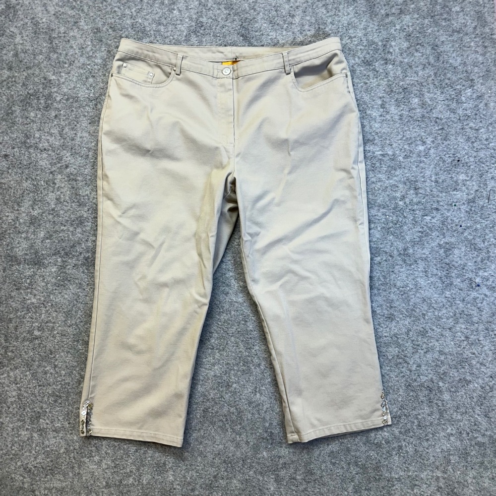 Ruby Rd. Womens Capri Pants 14/16 XL Tan Good Sequin Hem Stretch